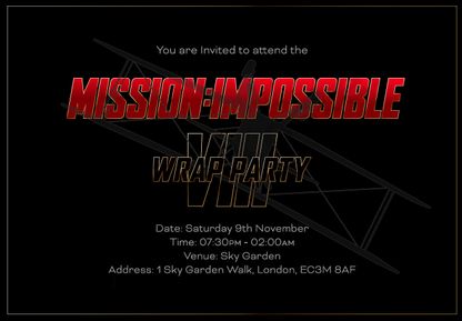 Image for Mission: Impossible VIII - Wrap party in Sky Garden, London - the actors management