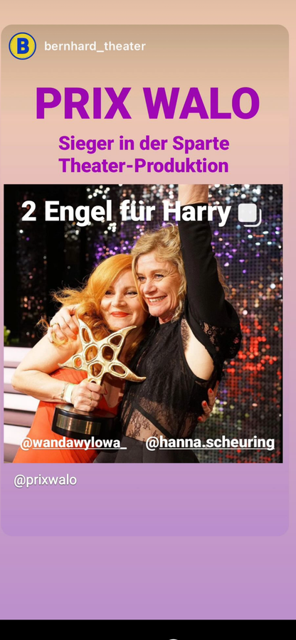 Image for Prix Walo für das 2 Frauenstück 2Engel für Harry im Berhardtheater Zürich